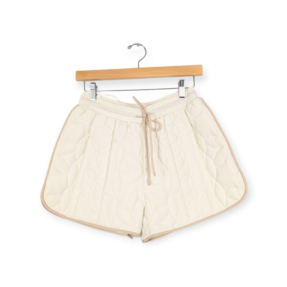 Mable Rhonwen Ecru Beige Quilted Pull On Drawstring Shorts Size S